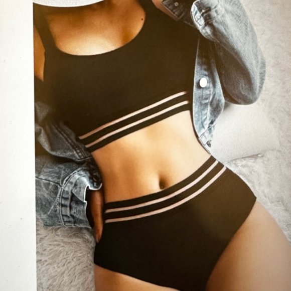 New Mono Bikini Set Mesh Insert Wireless Bra Top-High Waist Bikini Bottom Variou - Picture 1 of 4